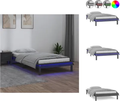 Immagine prodotto di vidaXL Letto in legno massiccio con LED grigio 100x200 cm - Letti e strutture letto