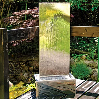 Zdjęcie produktu dla Köhko® Fontanna Ogrodowa Muro XL z podświetleniem LED, wysokość ok. 175 cm, ze stali nierdzewnej, wodospad, fontanna ogrodowa na taras