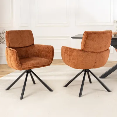 Produktbild von riess-ambiente Drehbarer Retro Stuhl UNIQUE rost braun Chenille schwarze Metallbeine mit Armlehne