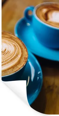 Produktbild von MuchoWow® Wandtattoo Wandsticker Wandaufkleber Zwei blaue Kaffeetassen auf einem Holztisch 60x120 cm Selbstklebend und Repositionierbar - Selbstklebend - Fototapeten