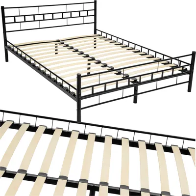 Produktbild von Tectake Bett Malta 140 x 200 cm Schwarz, Pulverbeschichteter Stahlrahmen, inkl. Lattenrost aus Pappelholz, stabil, stoß- und kratzresistent