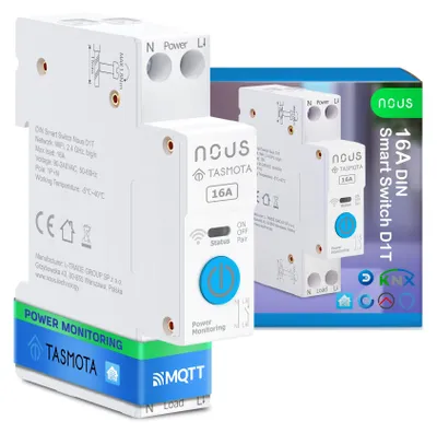 Zdjęcie produktu dla Inteligentne wyłączniki DIN 16A z oprogramowaniem Tasmota (ESP32), monitorowanie zużycia energii, kompatybilne z MQTT, Home Assistant, Matter, sterowanie głosowe za pomocą Alexa i Google Assistant