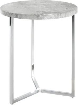 Produktbild von Unyqoos® Moderner Beistelltisch, MDF-Platte in Betonoptik mit chromiertem Stahlrohr-Gestell – Ø45 x H54 cm, vielseitig als Nacht- und Sofa-Tisch