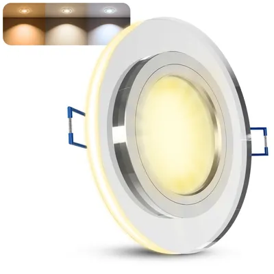 Produktbild von SSC-LUXon YAPU Glas Einbaustrahler mit LED Ring silber spiegelnd - Spot Design Einbauleuchte mit LED GU10 Lampe 3W drei einstellbaren Lichtfarben 3CCT 230V