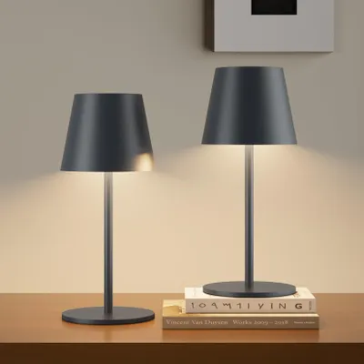 Obrázok produktu pre Stmívateľná LED stolná lampa, 26 cm, 5000 mAh, nabíjateľná, 3 W, 3000 K, bezdrôtová stolná lampa, IP54 (2 kusy)