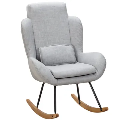 Produktbild von WOHNLING Schaukelstuhl CAPRI Grau Relaxsessel 75 x 110 x 88,5 cm Sessel Stoff / Holz Schwingsessel mit Gestell Polster Relaxstuhl Schaukelsessel