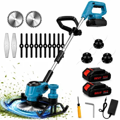 Produktbild von 4-in-1 Akku Rasentrimmer 21V, Leicht & Kraftvoll, mit 2 Akkus und Ladegerät, Kabelloser Kantenschneider, Blau