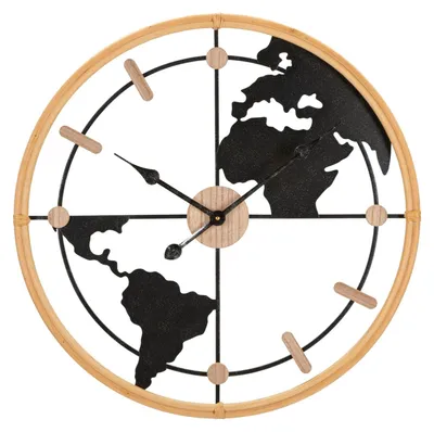Image de Horloge murale Mauro Ferretti World Ø 60 x 5 cm, marron et noir