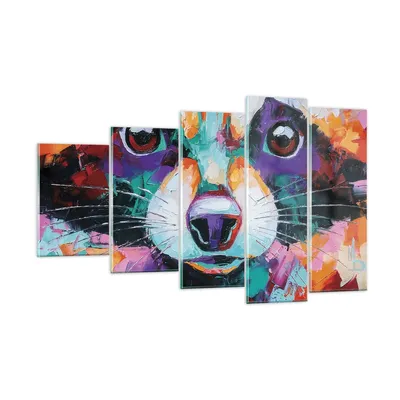 Produktbild von Bilder auf glas - 5 Teile - Waschbär Bunt Öl - 100x60cm - Glasbilder - Wandbilder - Bilder - zum Aufhängen bereit - Wanddekoration aus Glas - Glas Bilder - Wandbild auf Glas - GEG100x60-4565
