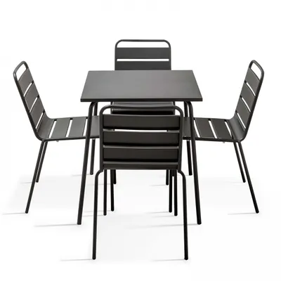 Image de Ensemble table de terrasse et 4 chaises en métal gris - Oviala Palavas