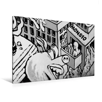 Produktbild von Calvendo Textil-Leinwand 120 cm x 80 cm quer Ein Motiv aus dem Kalender Schwarz Weiße Graffiti Impressionen aus Bielefeld, Schwarzer Kurt; 7383721