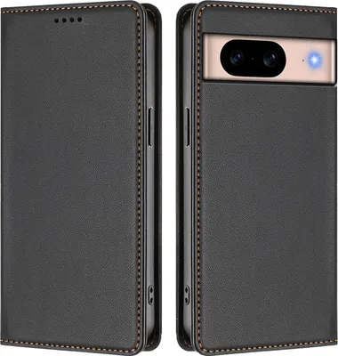 Produktbild von Handyhülle für Google Pixel 8A, Kunstleder Klapphülle Stoßfeste Magnetische Hülle mit Ständer Schwarz