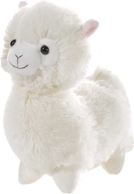 A white plush lama toy is shown against a white background.