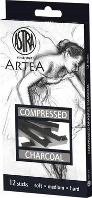 Obrázok produktu pre Astra Art-pap Lisovaná kresliaca uhlie, sada 12 ks, 3 stupne tvrdosti