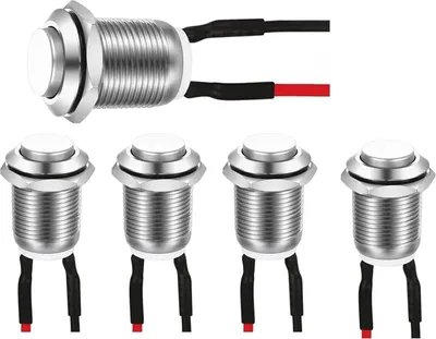 Produktbild von 5X IP65 wasserdichte druckschalter Edelstahl mit vorverdrahteten Kabeln – schalter 12v /24V Selbstverriegelnd für Industrie, Auto, Boot (12mm Loch, 2A/250V) – 12v schalter mit Not-Aus-Funktion