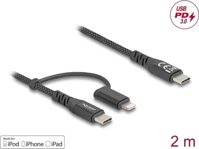 Produktbild von Delock USB Kabel 2 in 1 Type-C zu Lightning für iPhone und iPad 2 m MFi 60 (81171)