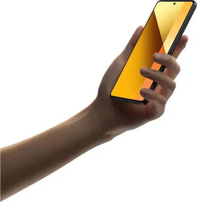 A hand holding a black smartphone with a yellow screen.