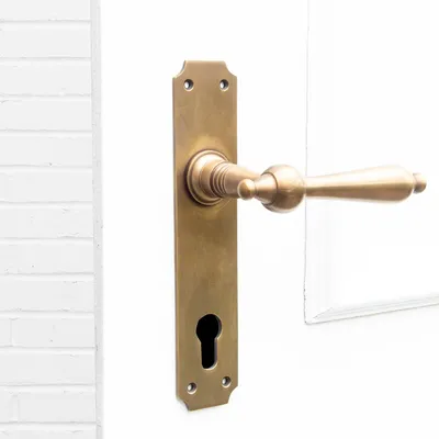Produktbild von Drückergarnitur für Haustüren-Langschilder | PZ92 | Messing patiniert