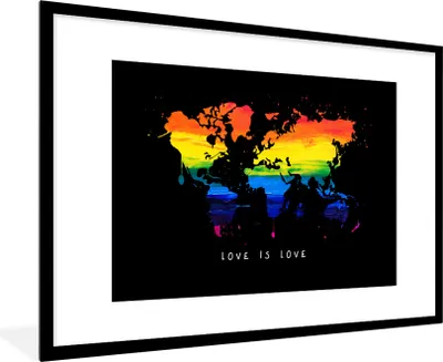 Produktbild von MuchoWow® Gerahmtes Poster Weltkarte - Stolz - Liebe 90x60 cm - Poster mit Schwarzem Bilderrahmen Wandposter Rahmen Foto Bilder - Wanddekoration - Fotos