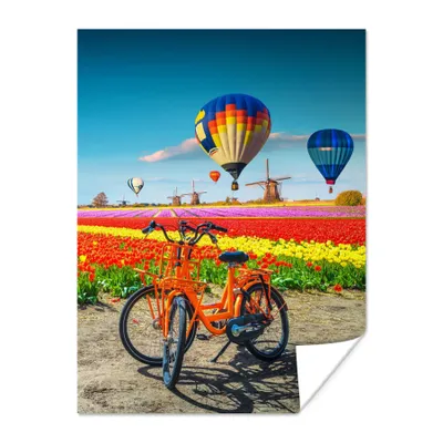 Produktbild von MuchoWow® Poster Heißluftballon - Orange - Tulpen 60x80 cm - Schlafzimmer Dekoration