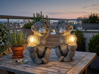 Produktbild von 2er Set Ausgefallene Solarleuchten für den Garten & Balkon Affenlampe, H: 32,5cm
