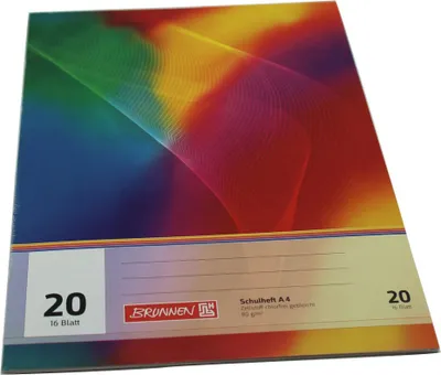 A notebook with a colorful abstract design on the cover, placed on a white background.