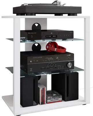 Zdjęcie produktu dla Hifi Wood Furniture | Szafka regałowa Phono Półka | 2 szklane podłogi | Wymiary: H. 70 x W. 60 x D. 41 cm | Phono Mediaregal - Folas