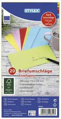 Produktbild von Briefumschlag lang DIN - 1 Packung (20 Stk farbig sortiert)