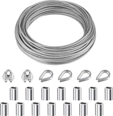 Produktbild von 21-teilige PVC- und Stahlkabelkit - Aluminium-Klemmkabelkit - Außenleuchtenhängesatz