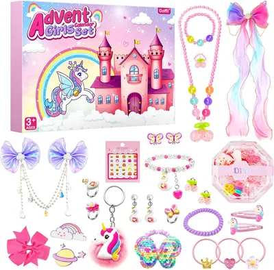 Produktbild von Adventskalender 2025 Kinder Mädchen Mädchen Haarschmuck Halsketten DIY, 24 Füllung Adventskalender Schmuck mädchen 3-12 Jahre Überraschungsgeschenk
