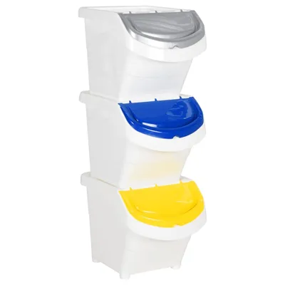 Image de vidaXL Poubelle avec couvercles 3 pcs Empilable Blanc PP 78 L
