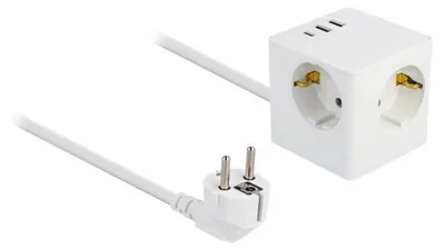 Productafbeelding van DE LOCK stekkerdoos met verlengkabel, 3-voudig, met kinderbeveiliging en USB-oplaadpoort, 1,5 meter kabel, wit, CEE 7/3 + USB, wit, 250 V, 16 A, 50 Hz, 3680 W