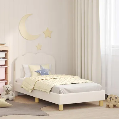 Obrázok produktu pre Maison Exclusive – Rám postele pre deti s opierkou, krémová farba, rozmer 80 x 160 cm, materiál: bouclé