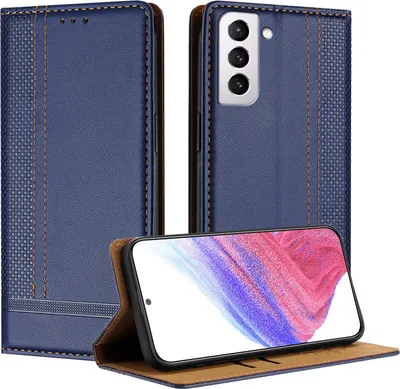 Image de Etui pour Samsung Galaxy S21 FE 5G étui en cuir avec fonction stand bleu