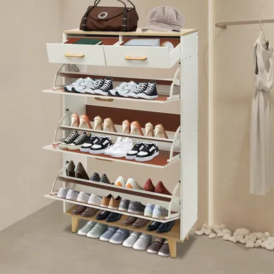 Imagen del producto de Armario para zapatos con dos cajones prácticos, de diseño independiente, en madera y estilo contemporáneo