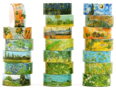 Obrázok produktu pre Sada dvoch roliek washi pásky s motívmi impresionistického umenia a zlatými detailmi