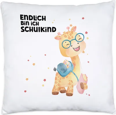 Produktbild von Endlich bin ich Schulkind Kissen Inkl. Füllung Geschenk Sohn Tochter Giraffe
