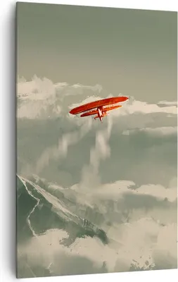 Produktbild von Bild auf Leinwand - Leinwandbild - Einteilig - Rot Flugzeug Berge - 80x120cm - Wand Bild - Wanddeko - Wandbilder - Leinwanddruck - Wanddekoration - Leinwand bilder - Wandbild - PA80x120-4854