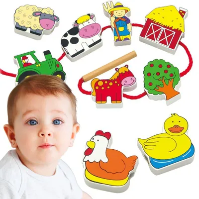 Produktbild von Viga Holzverflechtungsblöcke Montessori Fädelfarm