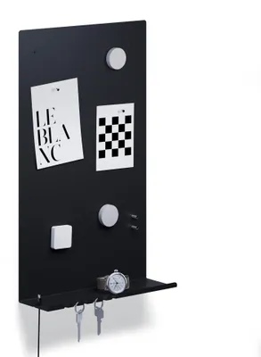 Image de Tableau magnétique avec aimants, porte-clés, support pour téléphone portable avec système de rangement des câbles, 30 x 49 cm, noir