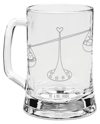 Produktbild von Mr. & Mrs. Panda Krug Sternzeichen Waage - Transparent - Geschenk, Seidel, Gravur Bierkrug, Gleichgewicht, Biene, Glas, Marienkäfer, Hummel, Tierkreiszeichen, Humpen, Mit