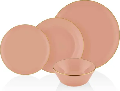 Immagine prodotto di Hermia Concept, servizio da tavola di alta qualità composto da 24 pezzi, 100% Vetroceramica, color salmone | 6 piatti da portata (25 cm), 6 piatti piani (20 cm), 6 ciotole (14 cm), 6 piatti da dessert (19 cm) | Lavabile in lavastoviglie, non adatto al microonde.