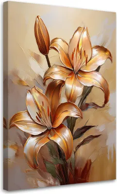 Produktbild von Leinwandbild Maiglöckchen Blume Orange Botanisch Gemalte 40x60 Feeby Beige bild für die wand bereit zum aufhängen