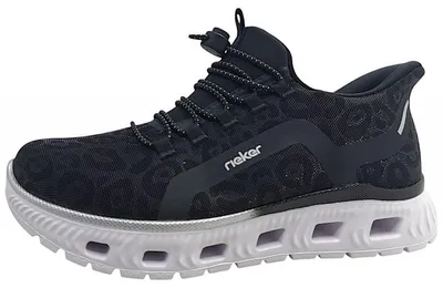 Produktbild von Rieker Damen Sneaker Leo-Muster Gummizug EVA-Sohle stylisch Memosoft weich M6066, Größe:37 EU, Farbe:Schwarz