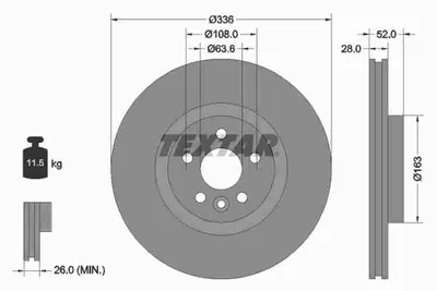 Obrázok produktu pre 2 brzdové kotúče Textar 336 mm vpredu pre Volvo S80 V70 XC70