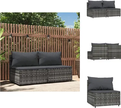 Image de vidaXL Canapé central de jardin avec coussins 2 pcs. Gris Poly Rotin - Canapés de jardin