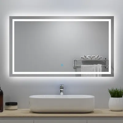 Image de Acezanble Miroir de salle de bain LED 120x80cm, Tricolore + anti-buée + mémoire + lumière gradation