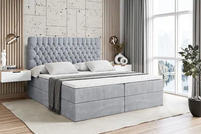 Produktbild von ALTDECOR Boxspringbett mit H4 Matratze und Topper - 120 x 200 cm - SERENE - Hellgrau Samt - Polsterbett mit Bettkasten und Lattenrost, Bett mit Stauraum