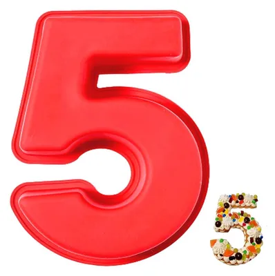 Immagine prodotto di Stampo in silicone a forma di numero 5, grande, tridimensionale, antiaderente, ideale per torte di compleanno