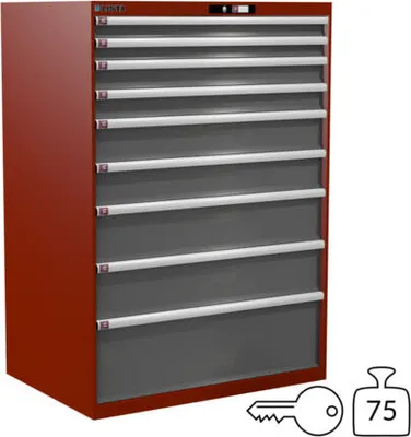 Produktbild von Lista Schubladenschrank - 78.296.522 - 1.450x1.023x725 mm (HxBxT) - 9 Schubladen - 75 kg - Key Lock - RAL 3003/NCS S 6502-B
